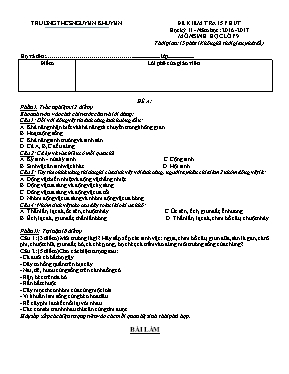 Đề kiểm tra 15p học kì II Sinh học lớp 9 - Năm học 2016-2017 - Trường THCS Nguyễn Khuyến